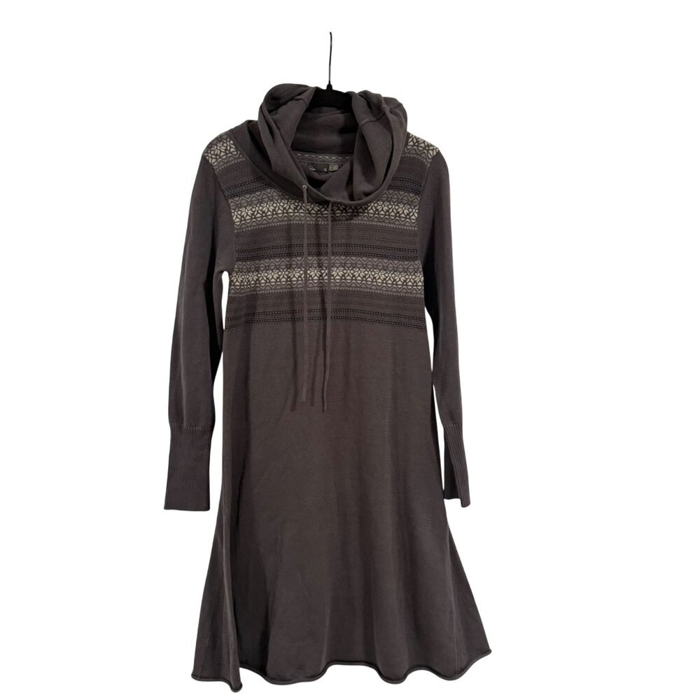 Prana Coco Hooded Nordic Pattern Sweater Gray Dress Size‎ S